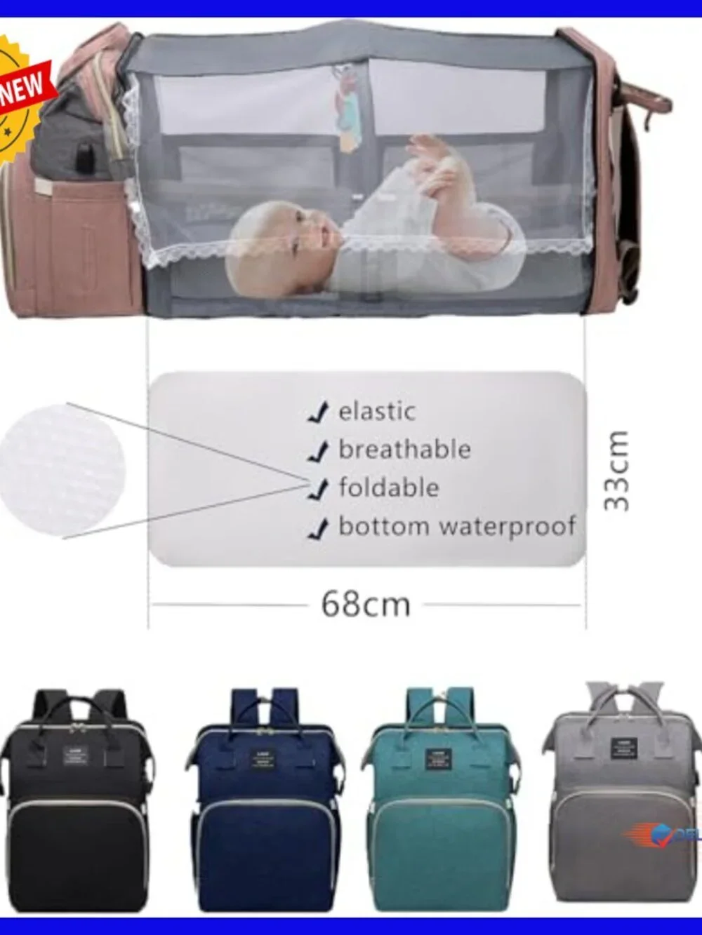 Large Diaper Backpack with Changing Station, 25L Capacity, Travel Bag